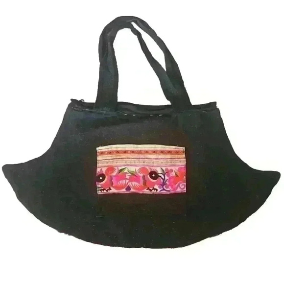 Bohemian Embroidered Multicolored Horn Shaped Tote Bag - Picture 2 of 12